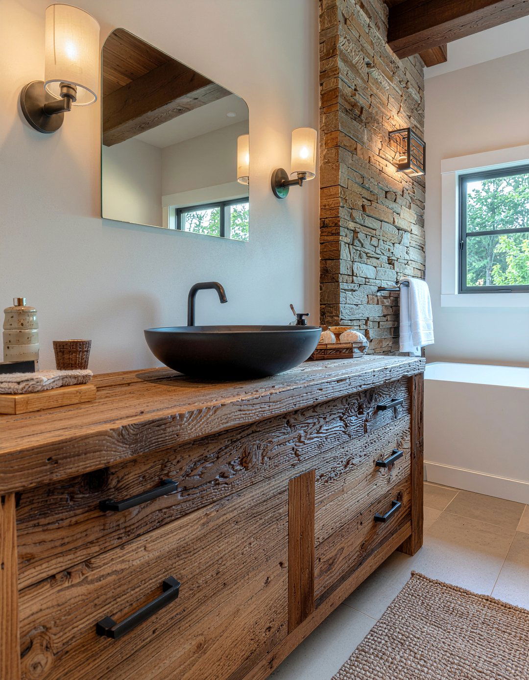 Rustic oak bathroom vanity - 30 bathroom built-in vanity ideas