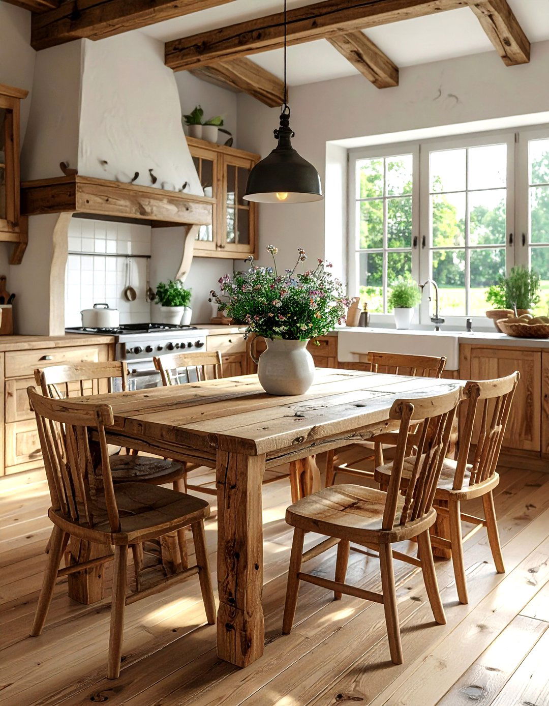 Rustic oak dining table - 30 kitchen dining table ideas