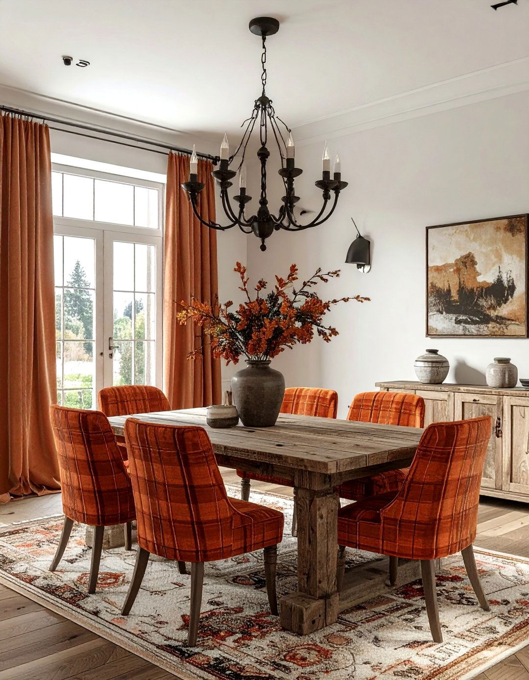 Rustic orange dining - 30 bright orange dining room ideas