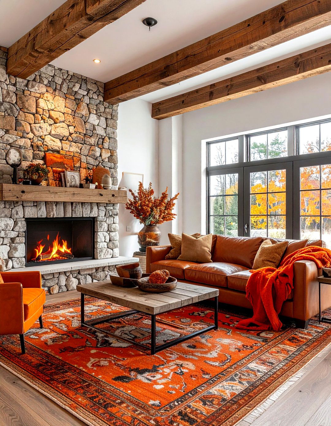 Rustic orange living room - 30 bright orange living room ideas