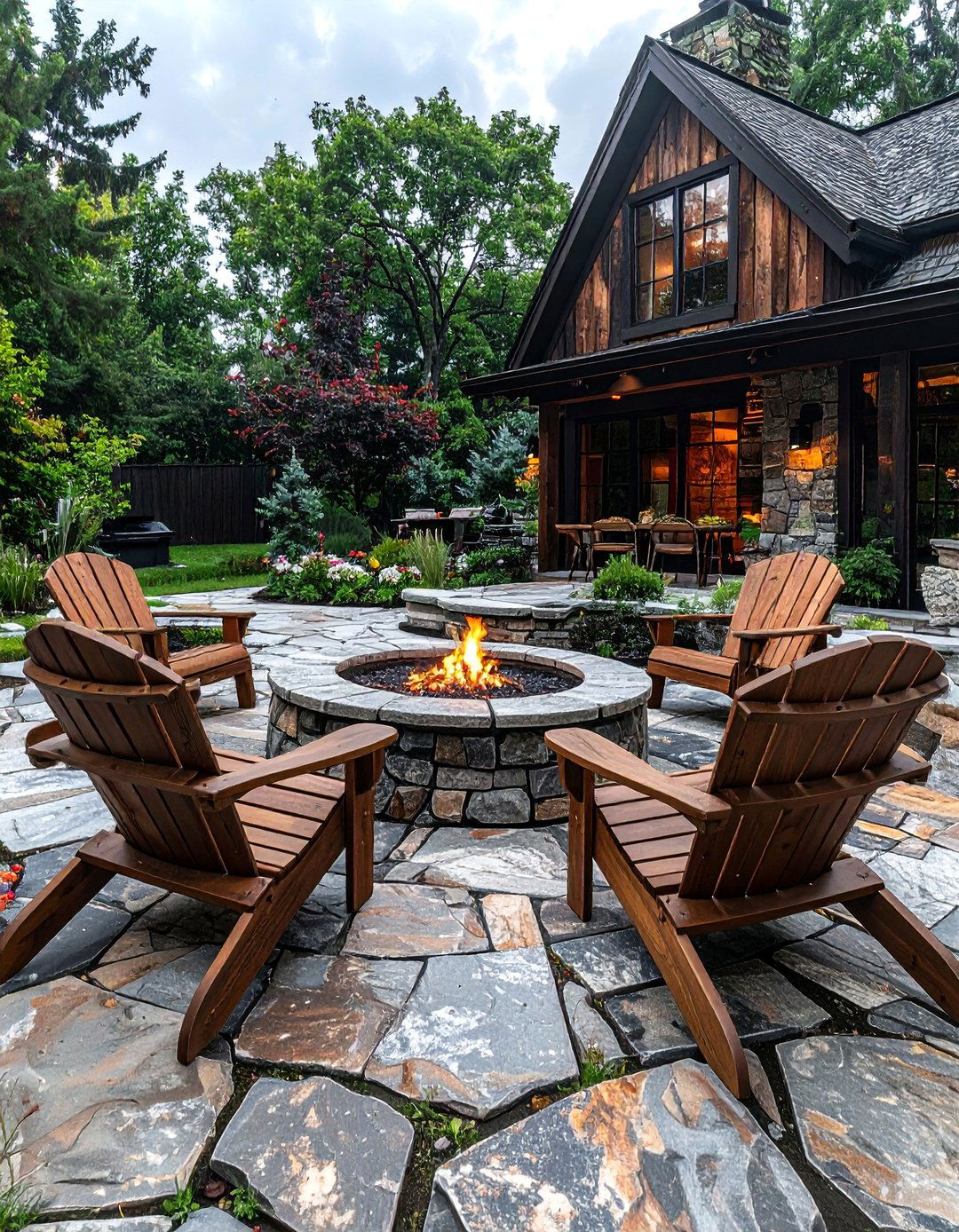 Rustic patio with stone fire pit - 30 rustic home decor ideas