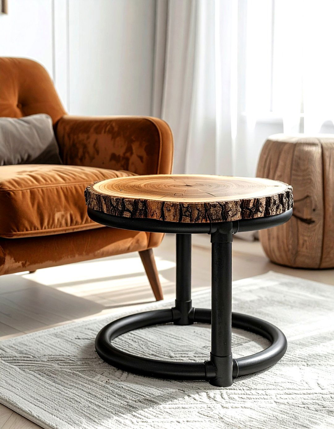 Rustic pipe side table - 30 living room pipe furniture ideas