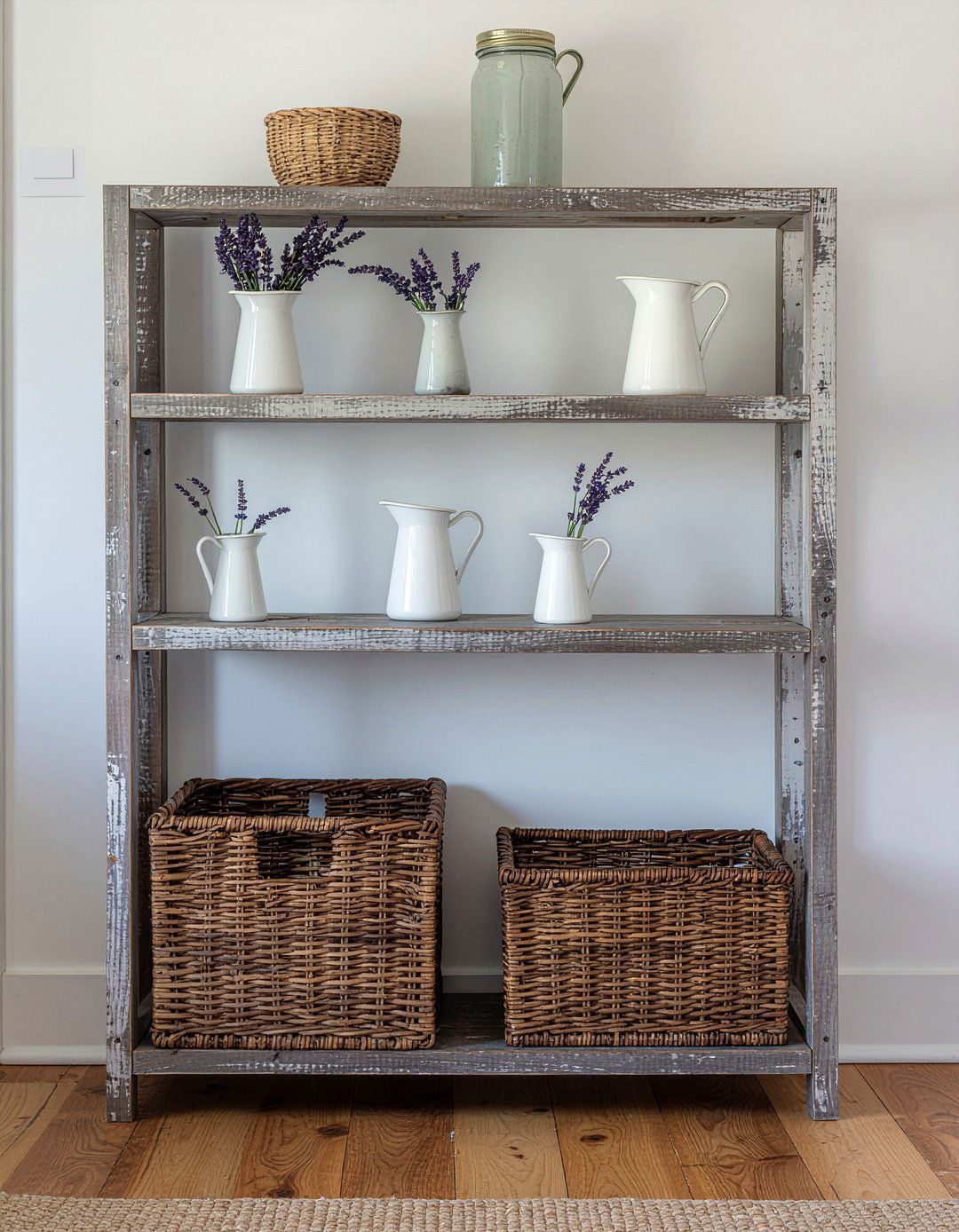 Rustic reclaimed wood shelves - 30 living room floating shelves