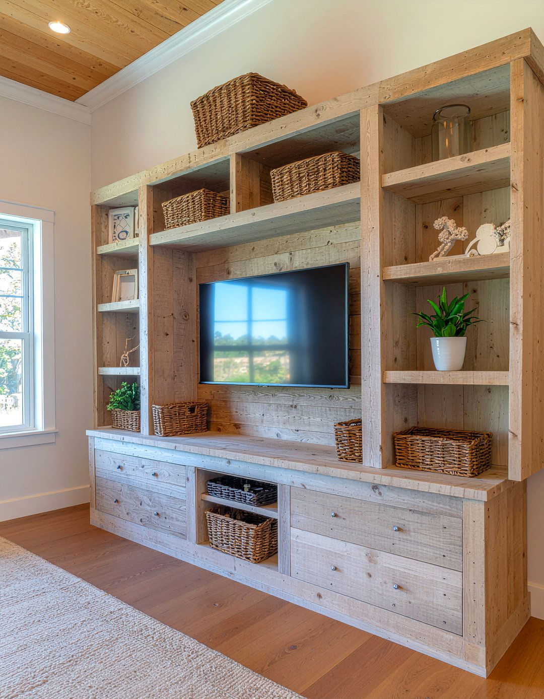 Rustic reclaimed wood wall unit - 30 living room wall unit ideas