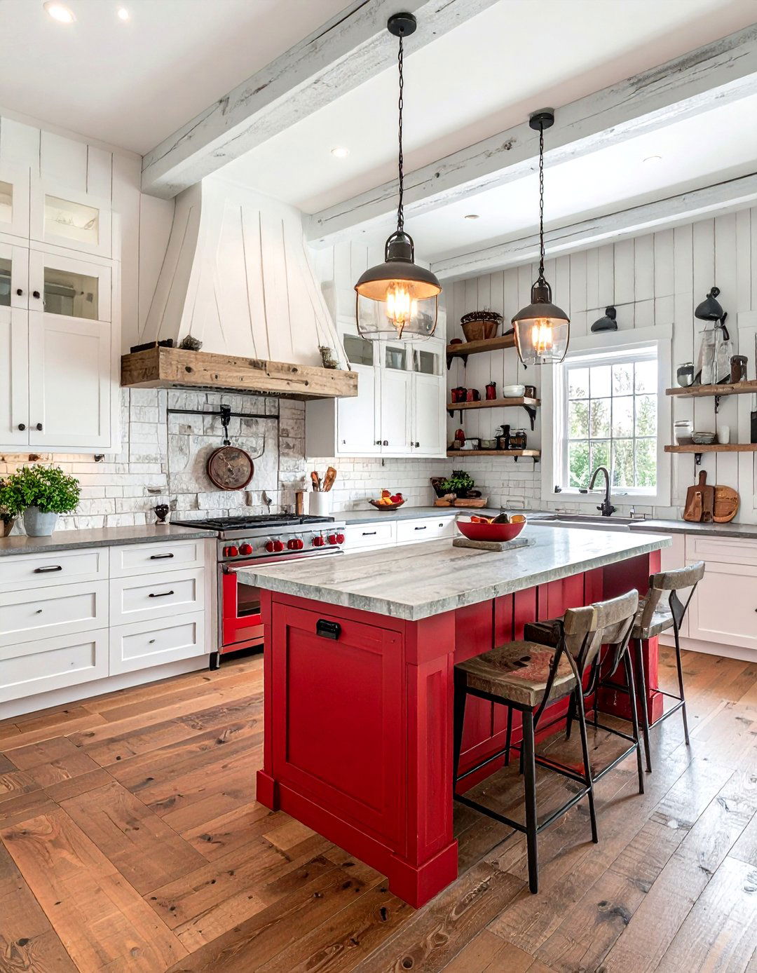 Rustic red and white kitchen - 30 red and white kitchen ideas