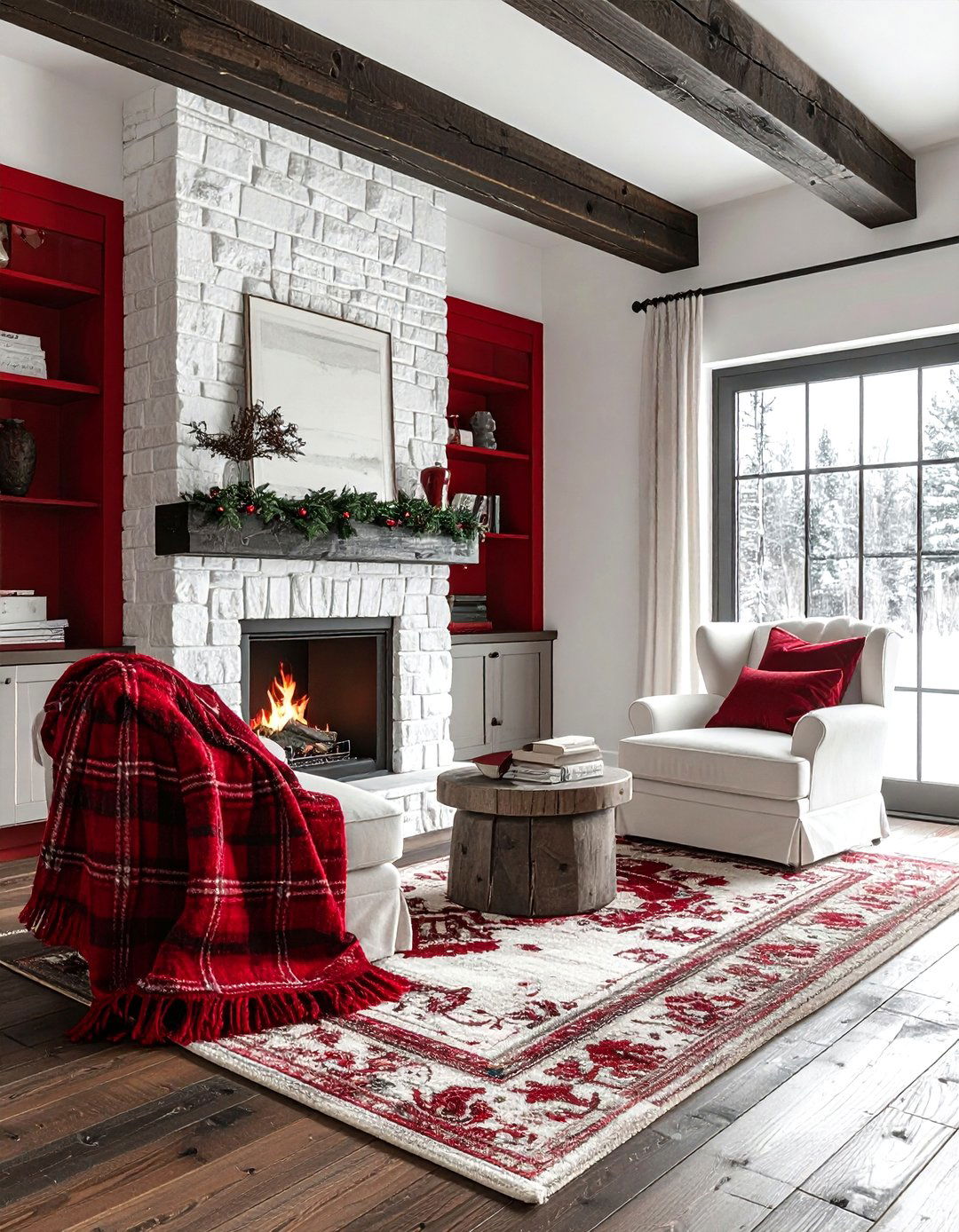 Rustic red and white living room - 30 red and white living room ideas