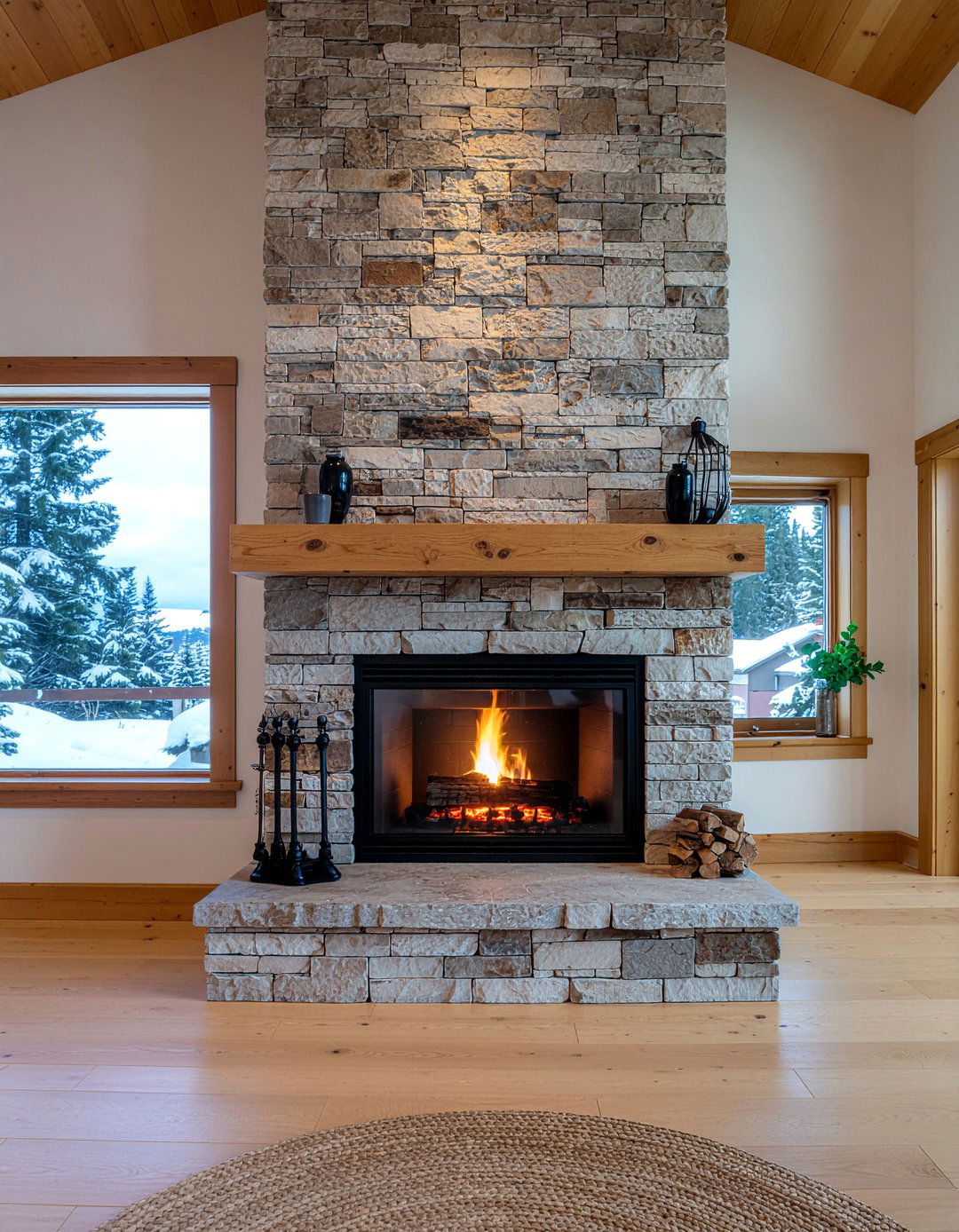 Rustic stone fireplace - 30 high ceiling bedroom ideas
