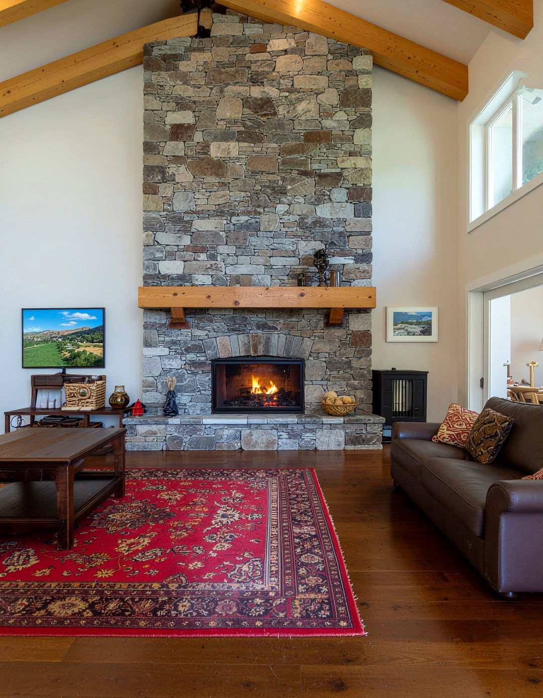 Rustic stone fireplace - 30 cozy living room ideas