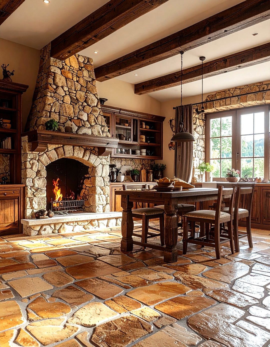 Rustic stone kitchen - 30 natural stone floor kitchen ideas