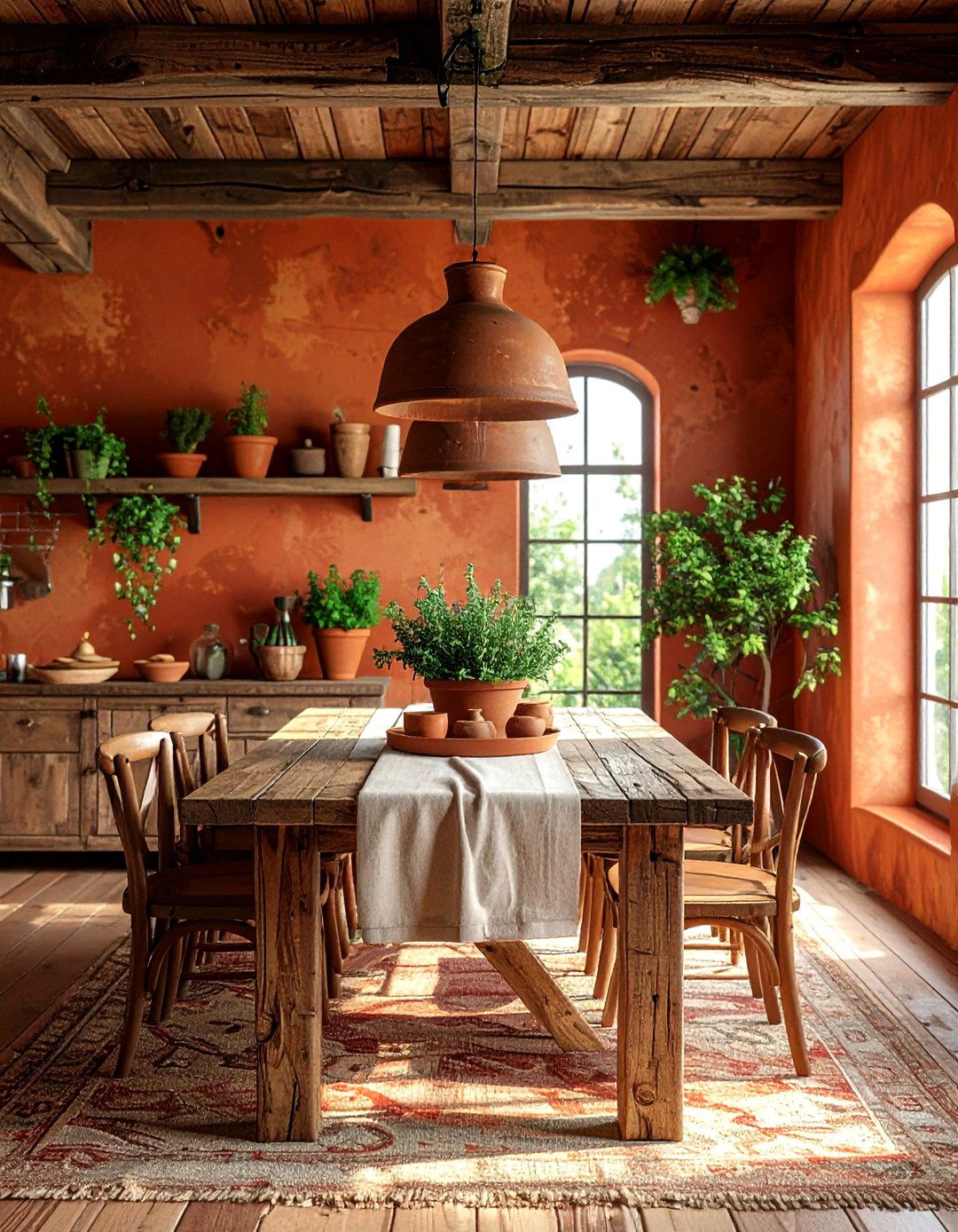 Rustic terracotta dining - 30 terracotta dining room ideas