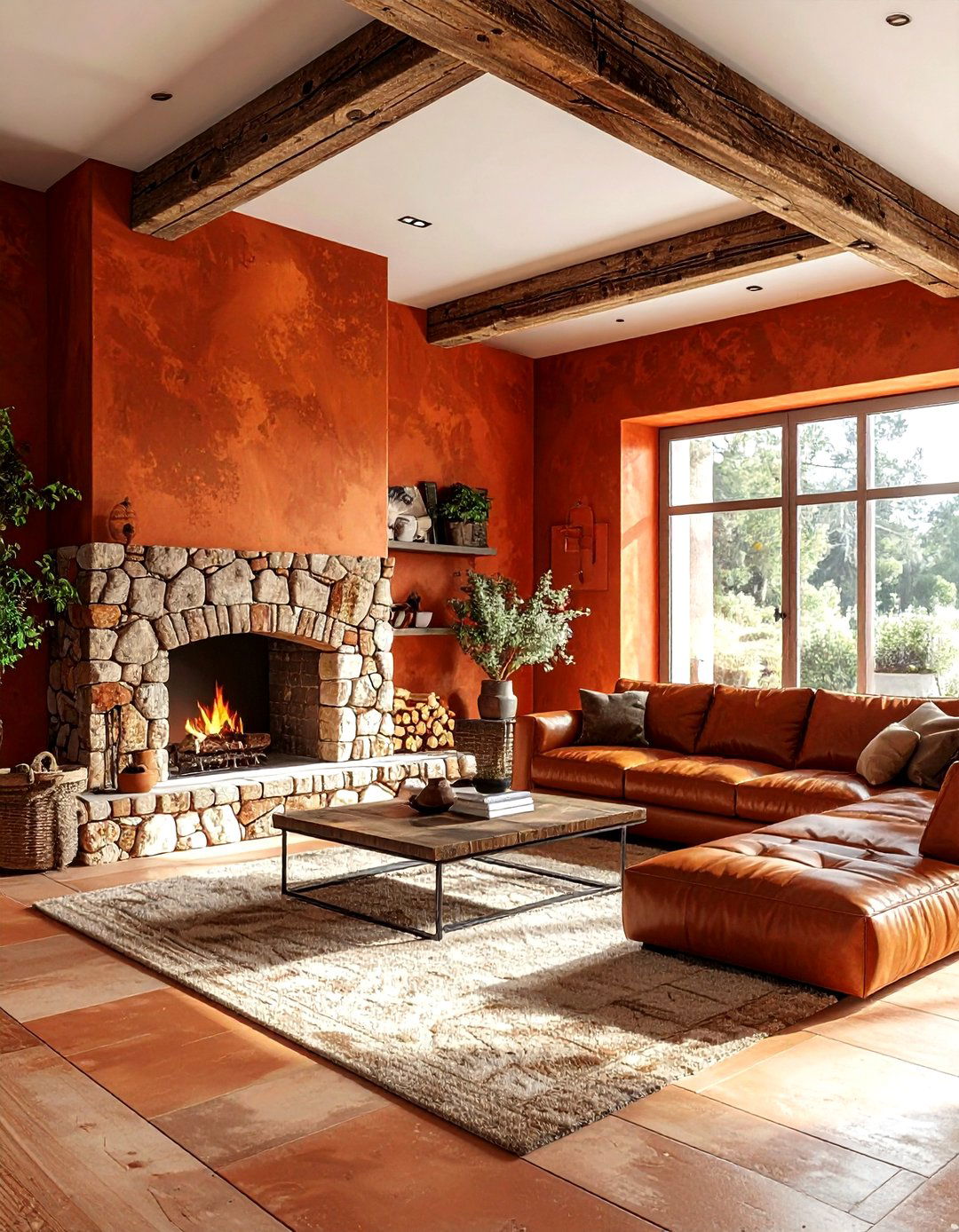 Rustic terracotta wall - 30 living room terracotta walls