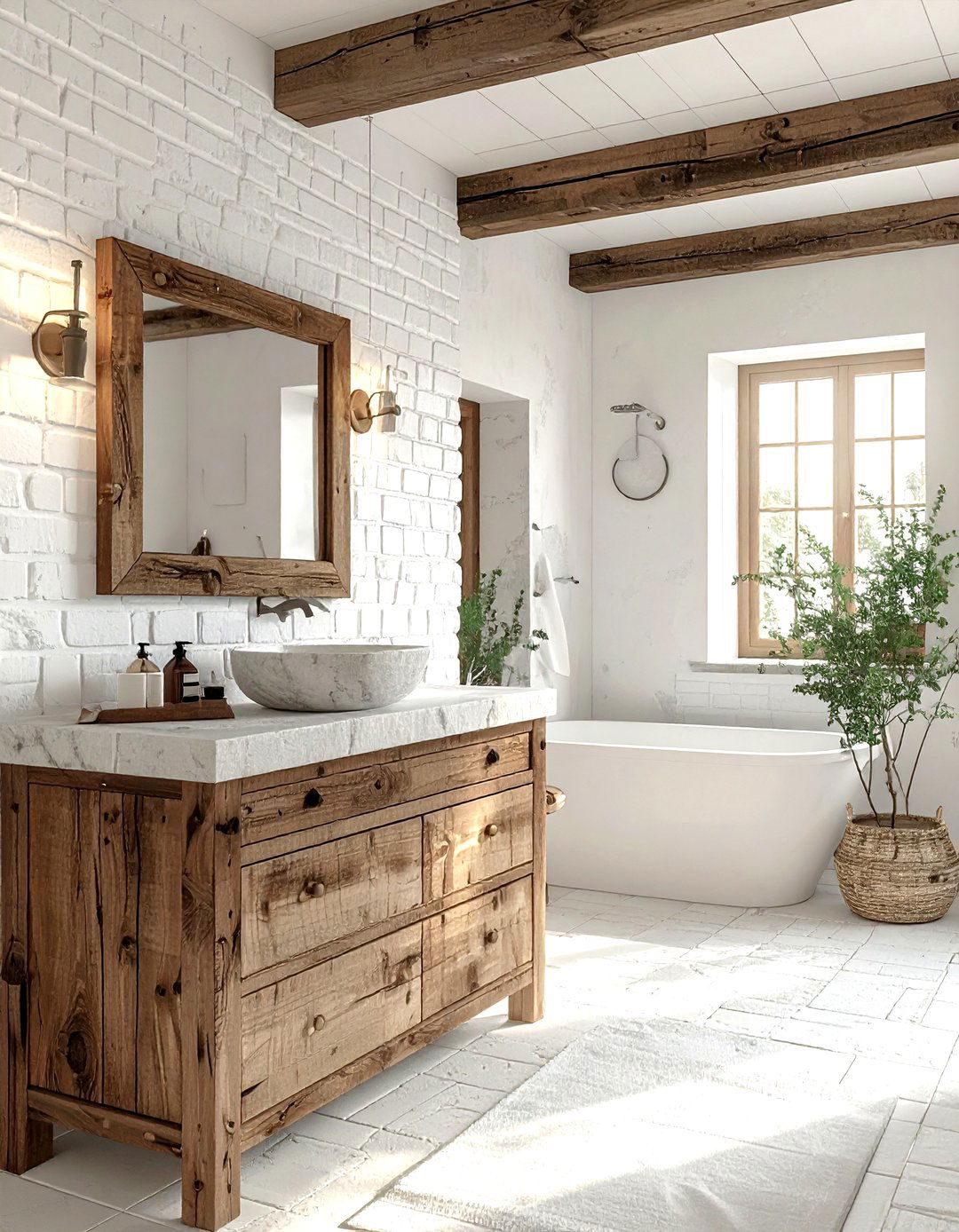 Rustic white bathroom - 30 white bathroom decor ideas