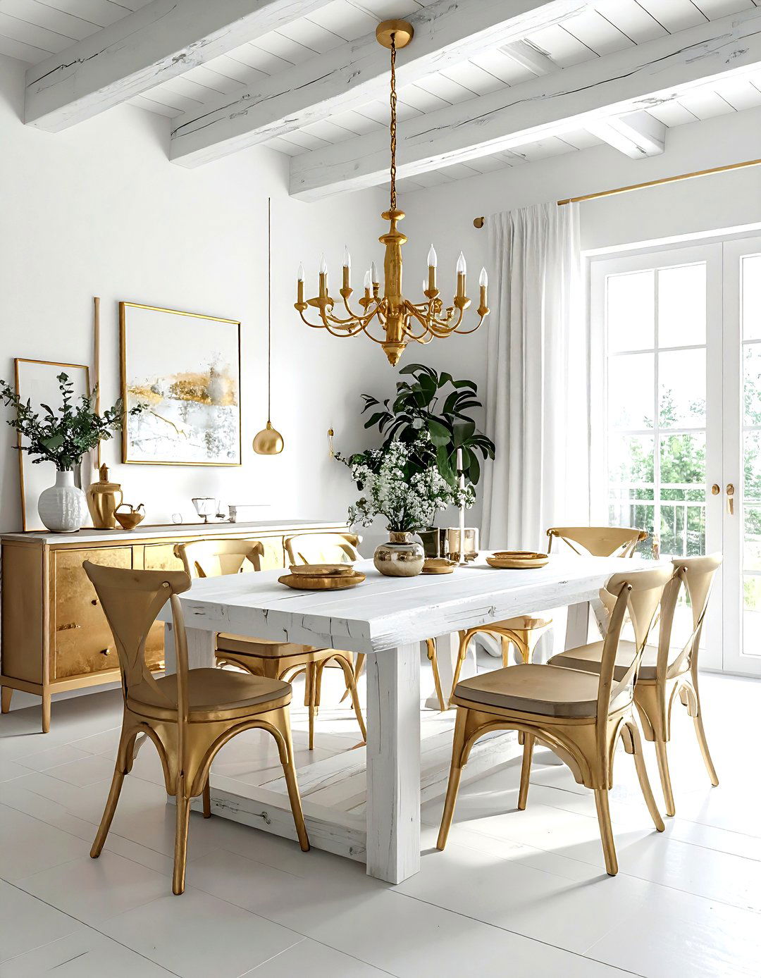 Rustic white gold dining room - 30 gold and white dining room ideas