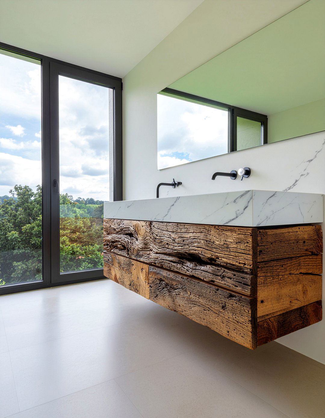 Rustic wood and marble bathroom - 30 marble countertop bathroom ideas