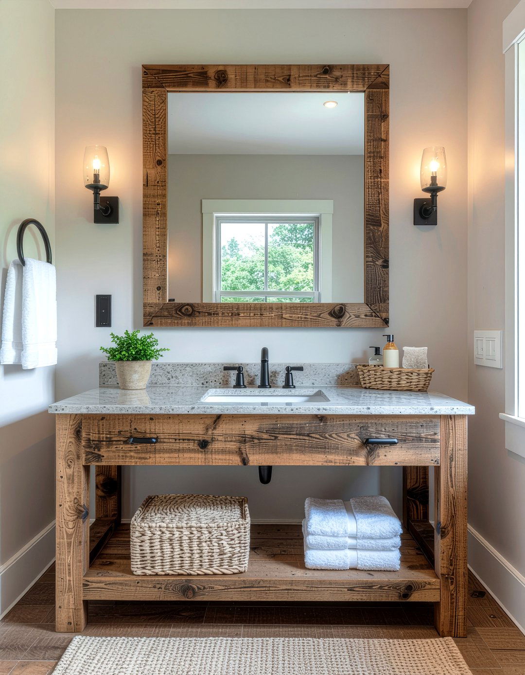 Rustic wood bathroom mirror - 30 framed bathroom mirror ideas