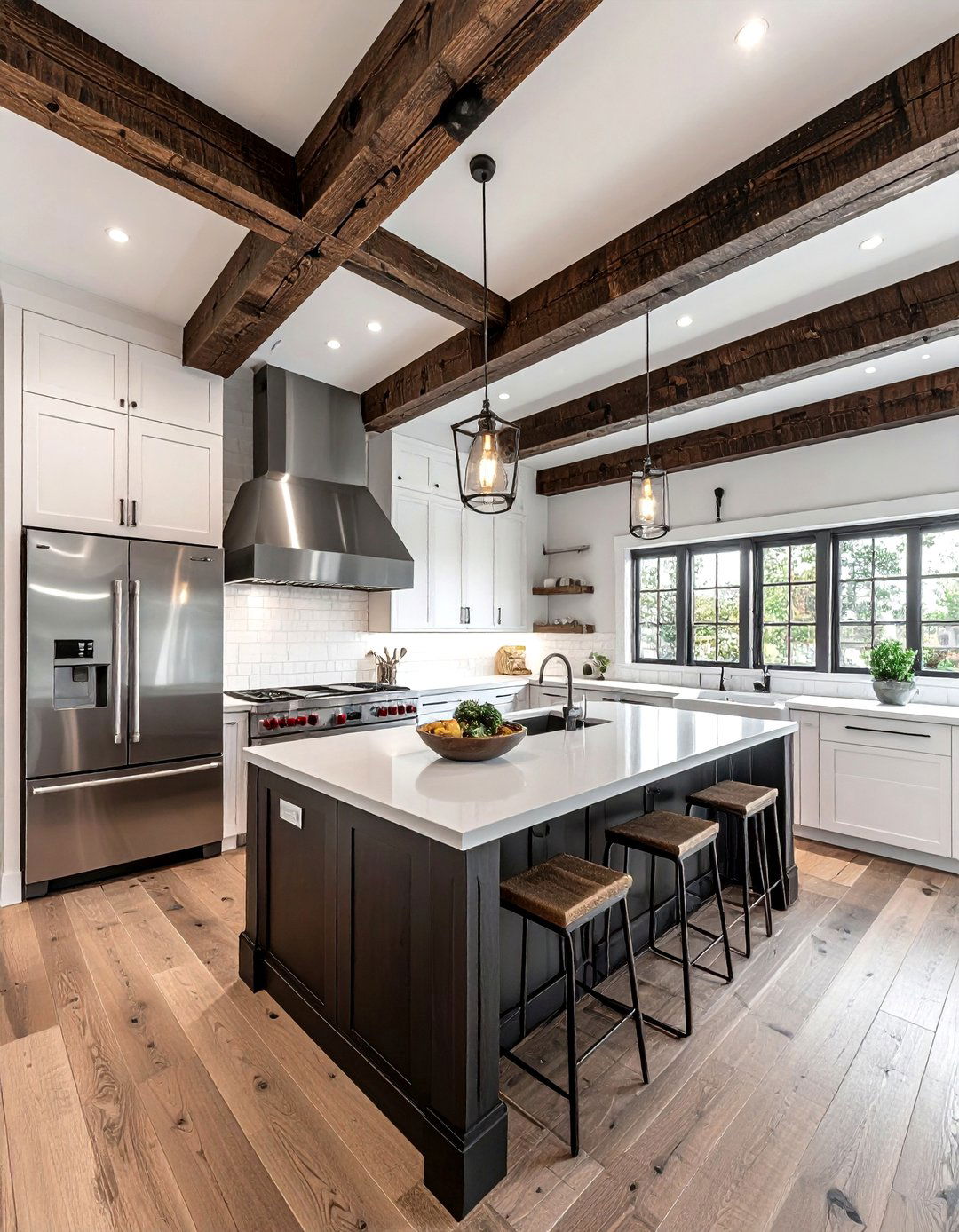 Rustic wood beam kitchen ceiling - 30 urban industrial kitchen ideas