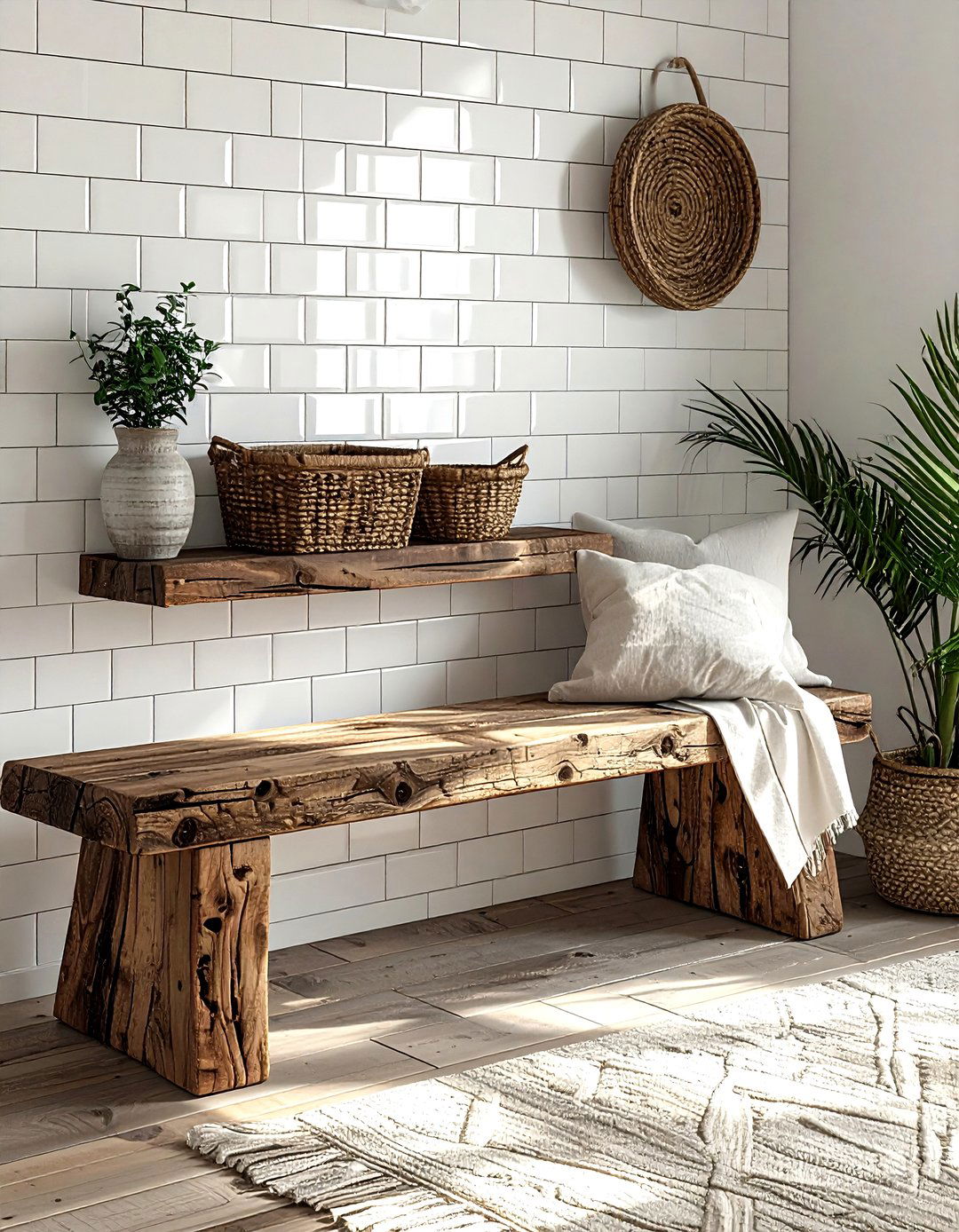 Rustic wood bench - 30 bathroom seating arrangements ideas
