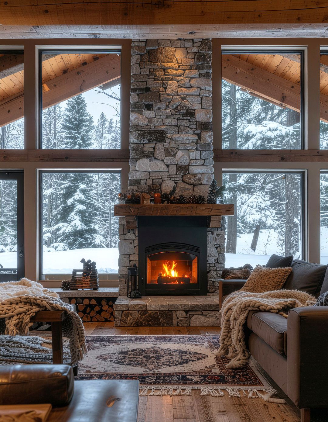 Rustic wood burning double sided fireplace - 30 living room double sided fireplace ideas