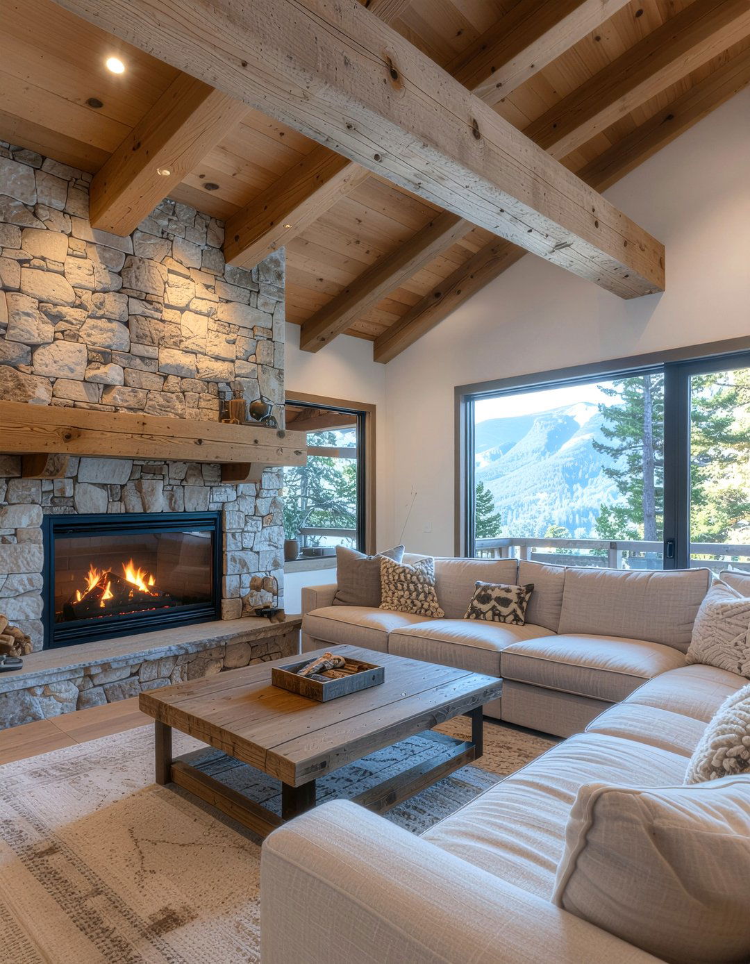 Rustic wood ceiling beams - 30 exposed beam living room ideas