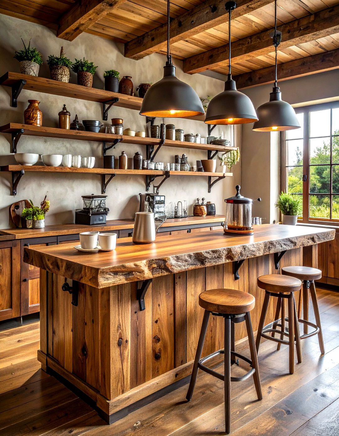 Rustic wood coffee bar - 30 coffee station kitchen ideas