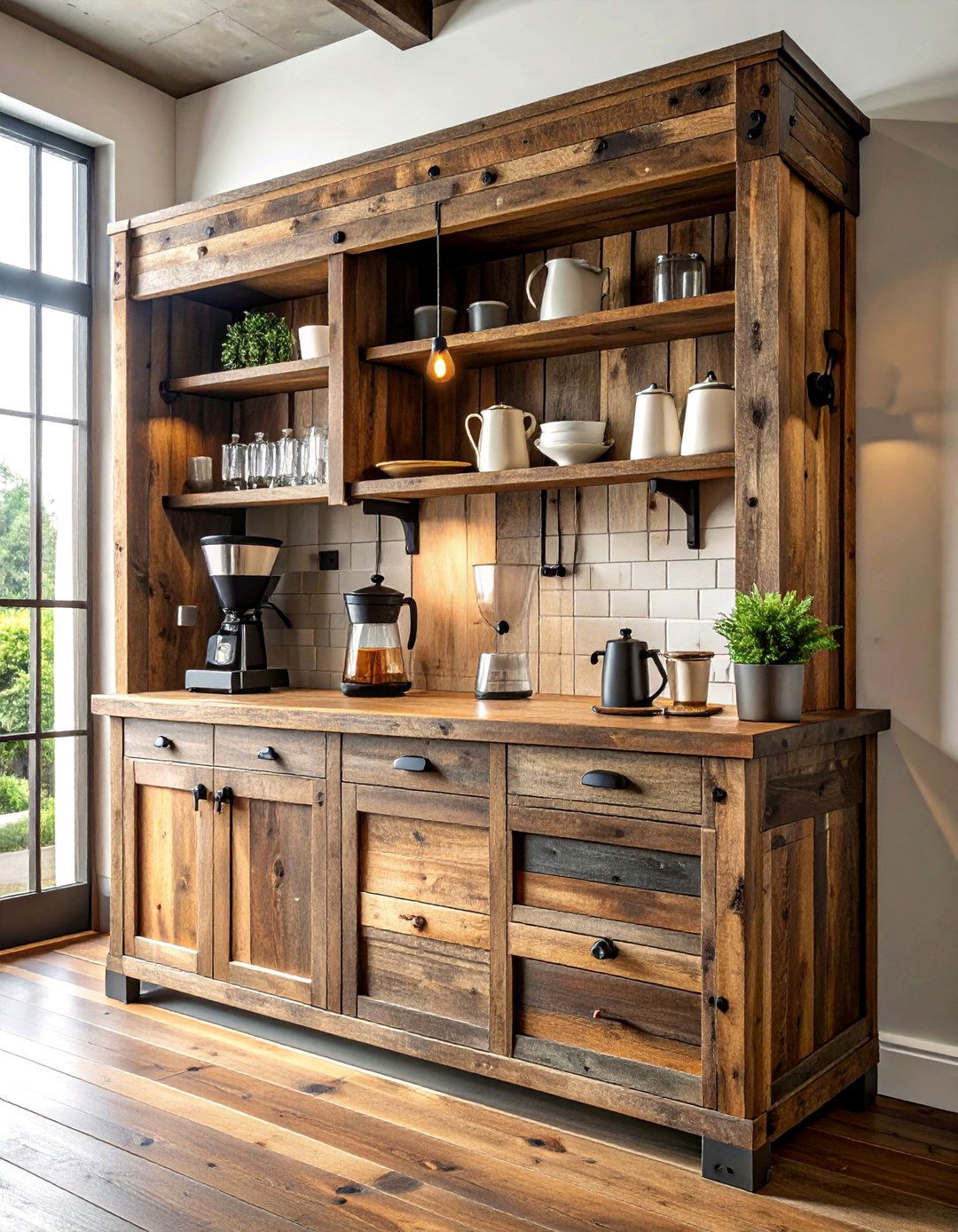 Rustic wood coffee hutch - 30 coffee bar kitchen ideas