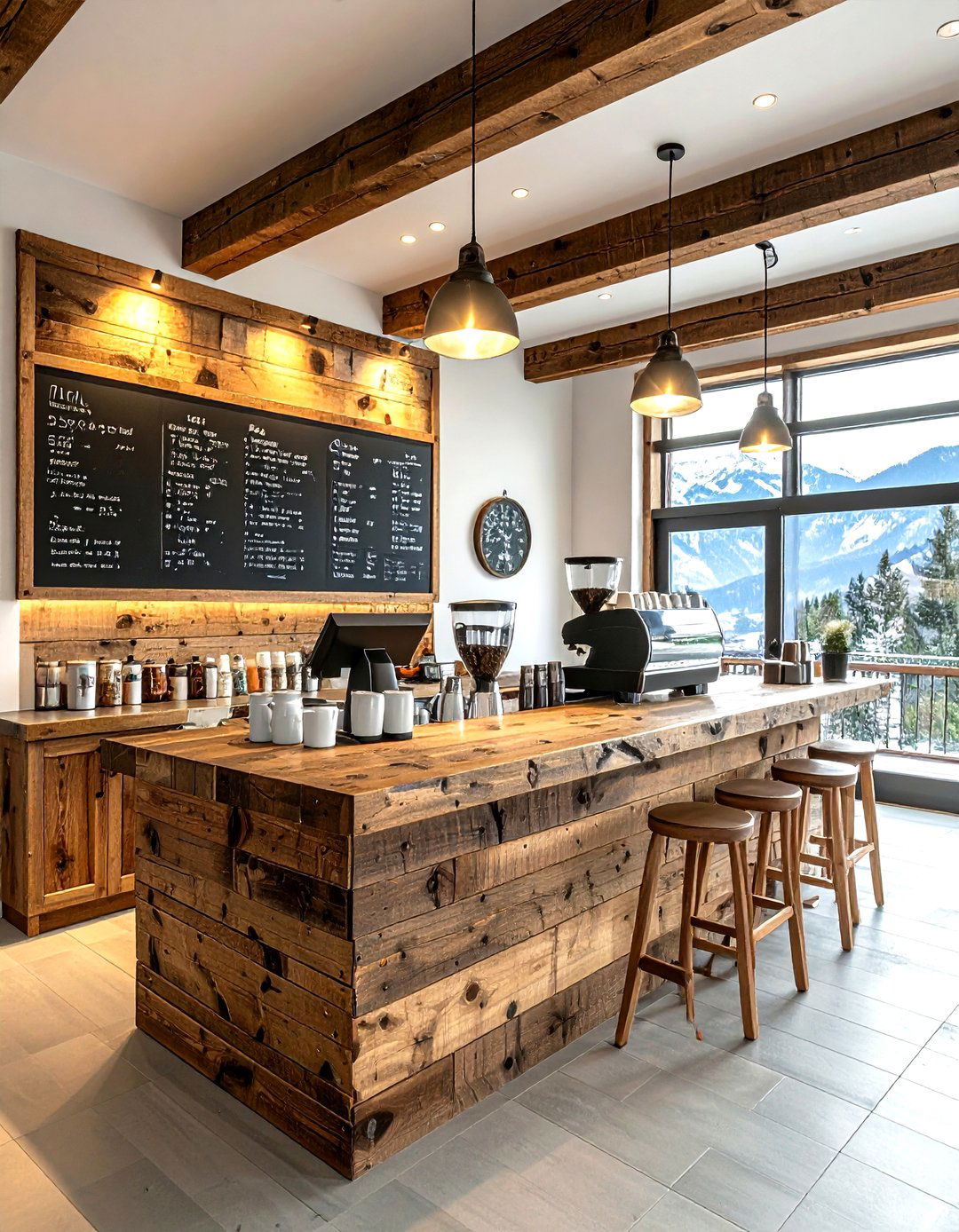 Rustic wood coffee station - 30 kitchen dry bar ideas