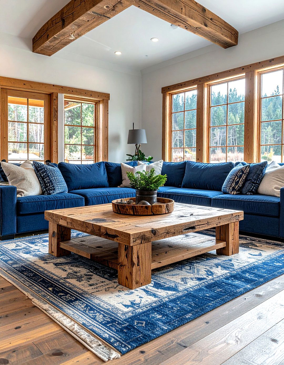 Rustic wood coffee table living room - 30 living room lake house furniture ideas