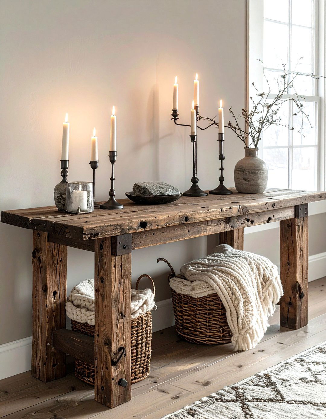 Rustic wood console table - 30 console table decor ideas