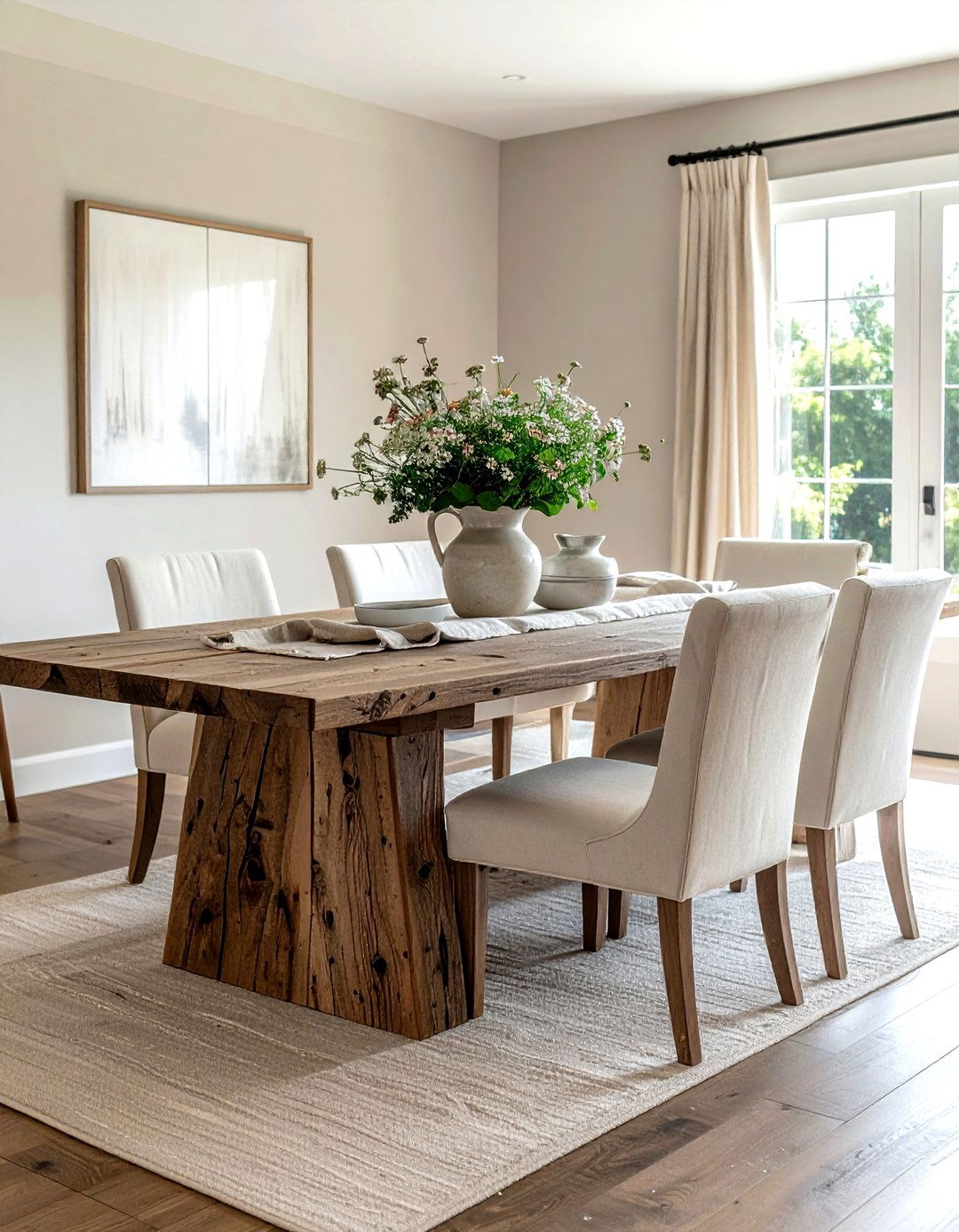 Rustic wood dining table - 30 French cottage dining room ideas