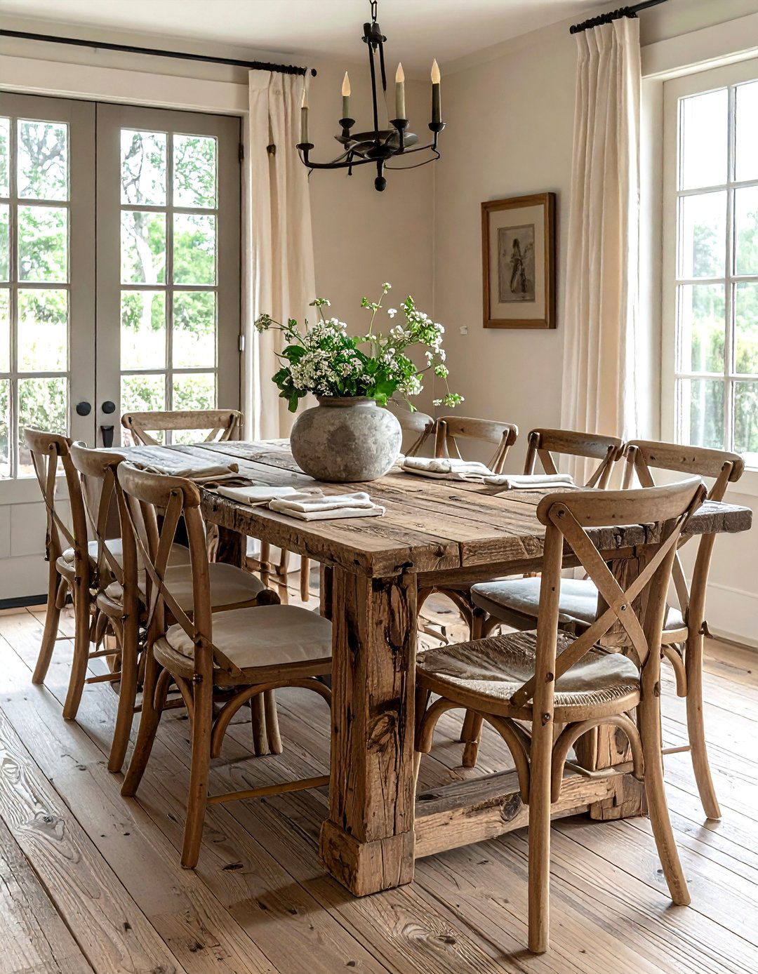 Rustic wood dining table - 30 French farmhouse dining room ideas
