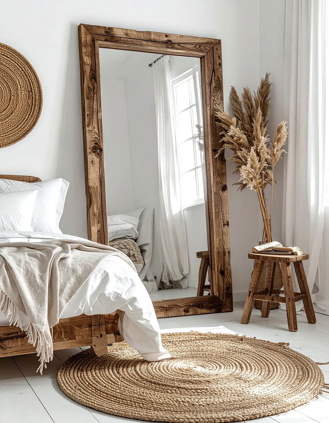 Rustic wood floor mirror - 30 leaning mirror ideas