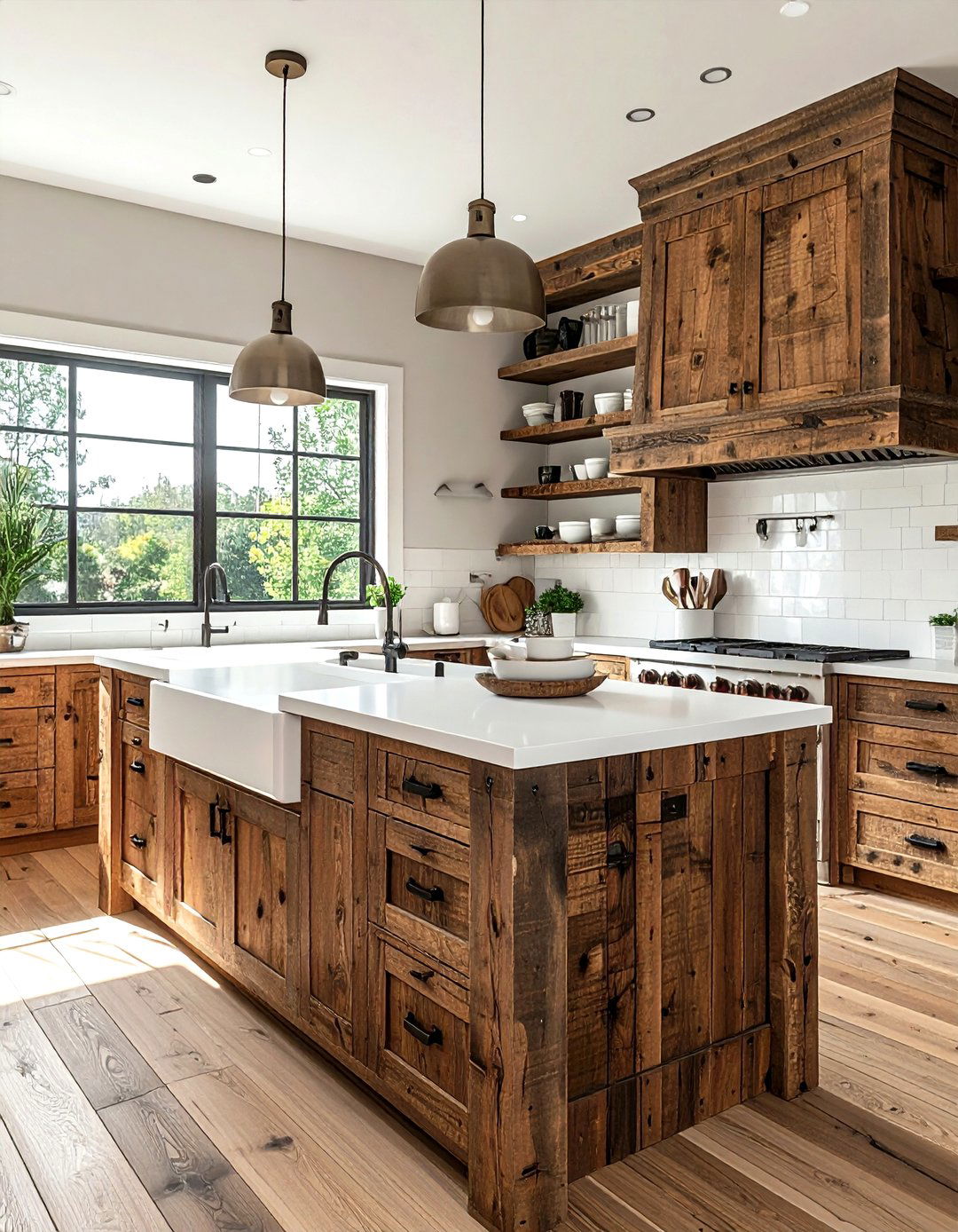 Rustic wood kitchen with white countertops - 30 brown and white kitchen ideas