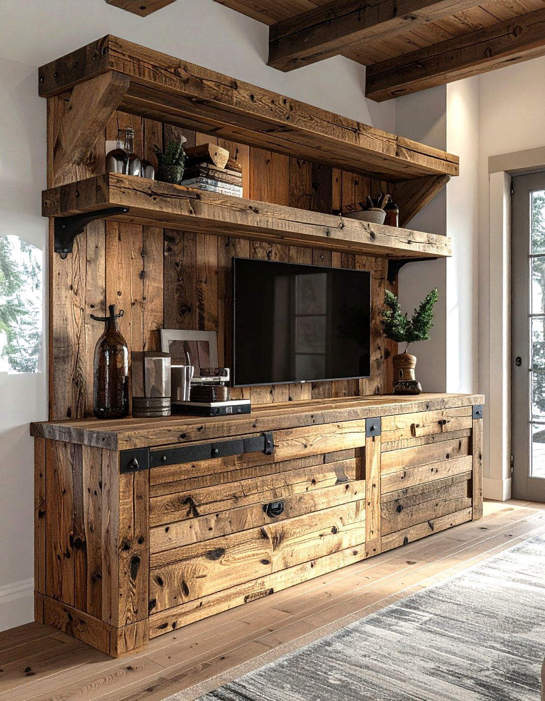 Rustic wood media unit - 30 living room media cabinet ideas