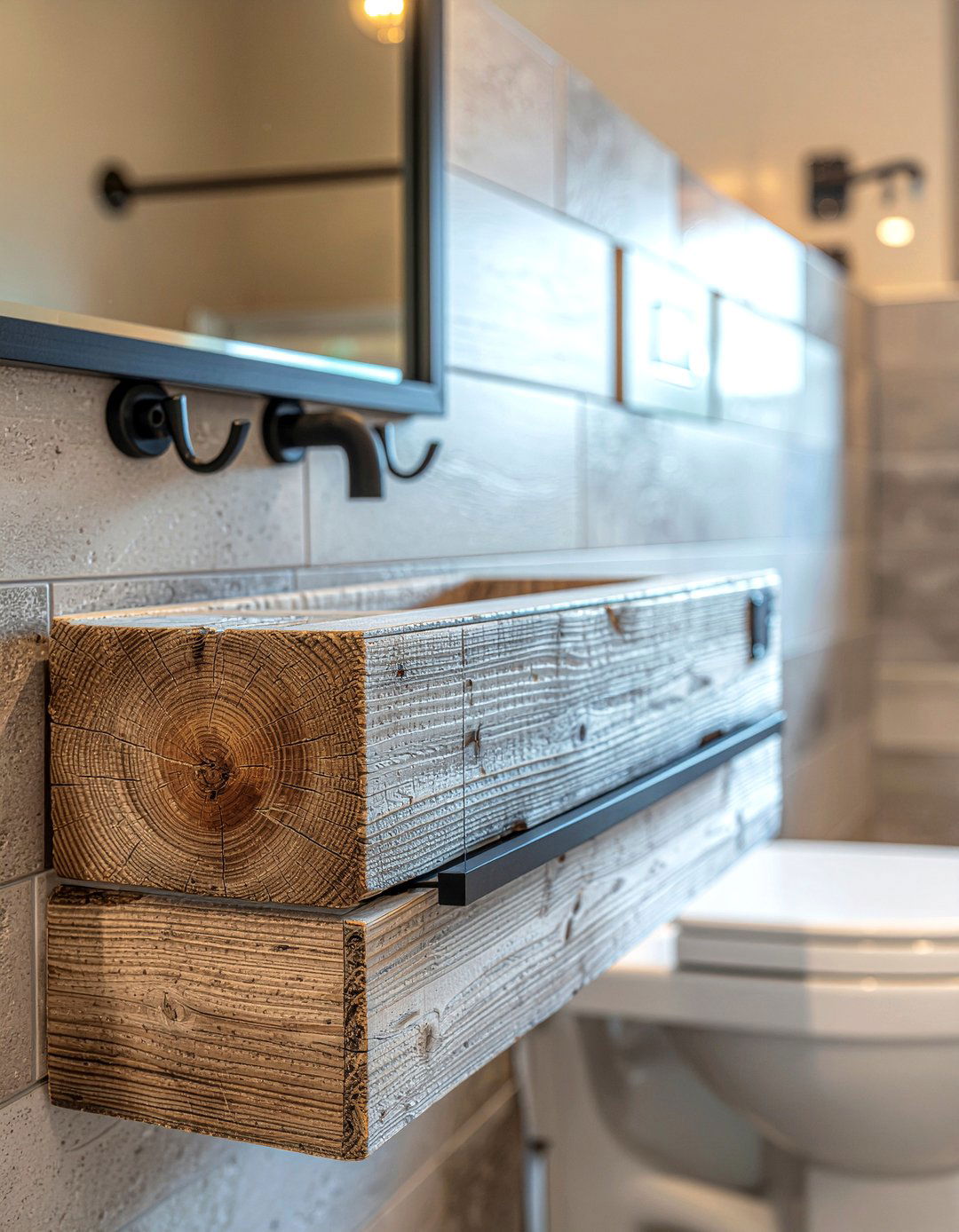 Rustic wood organizer - 30 over toilet storage ideas