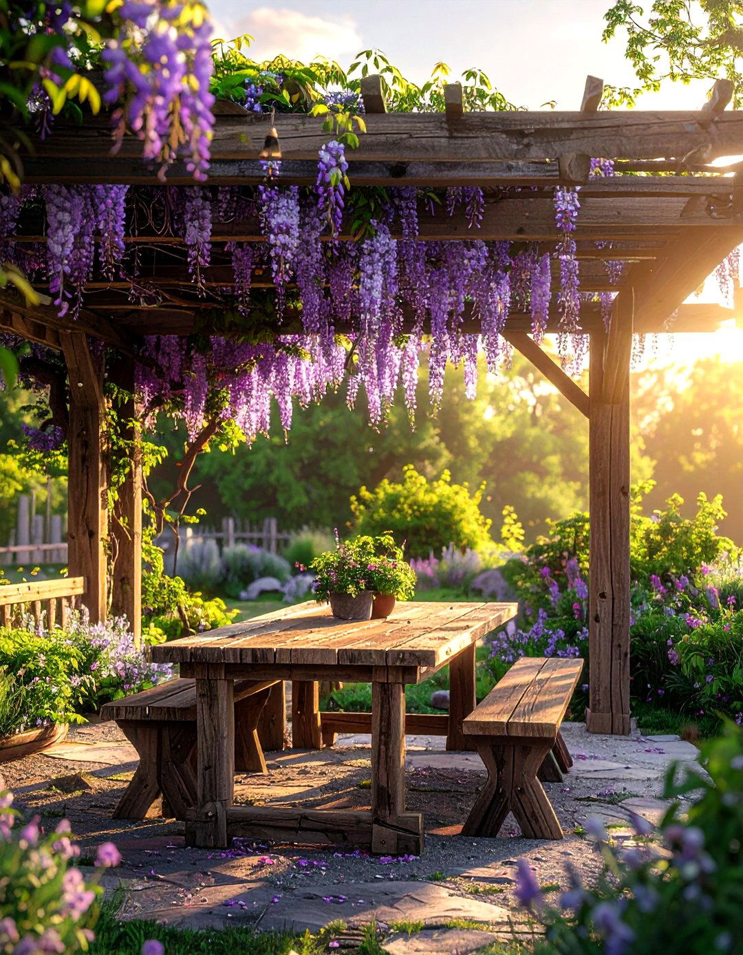Rustic wood pergola with vines - 30 pergola dining ideas