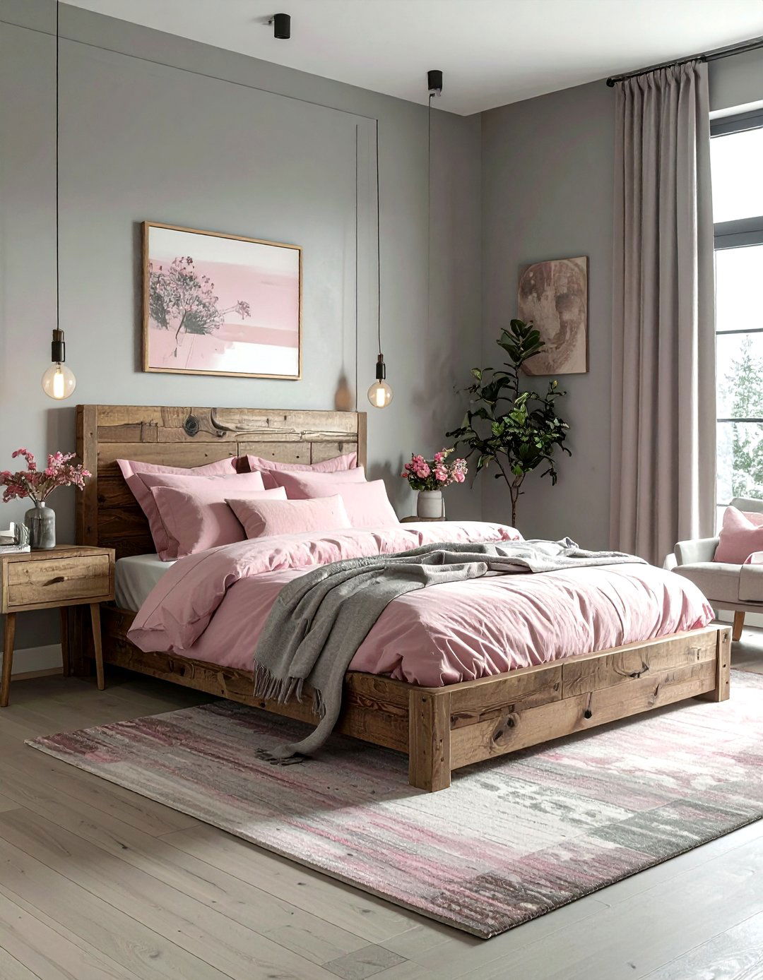 Rustic wood pink gray bedroom - 30 pink gray bedroom ideas