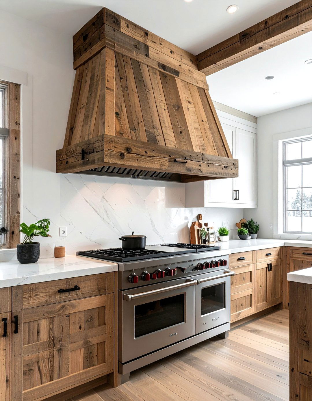Rustic wood range hood - 30 rustic lodge kitchen ideas