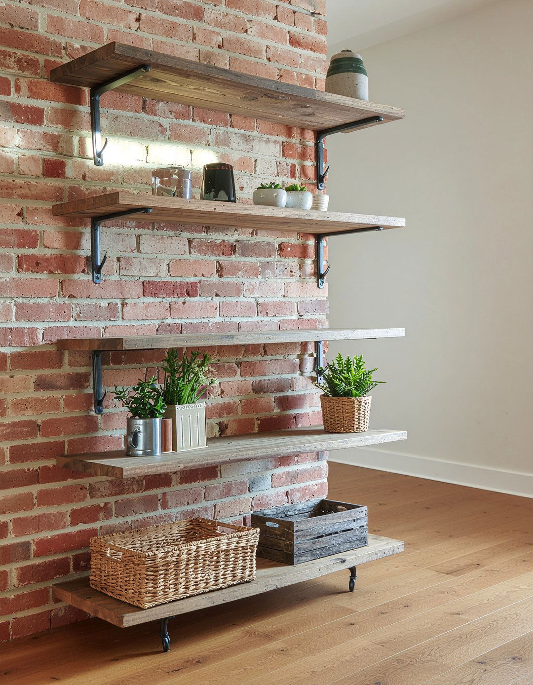 Rustic wood shelving - 30 living room built-in bookcases