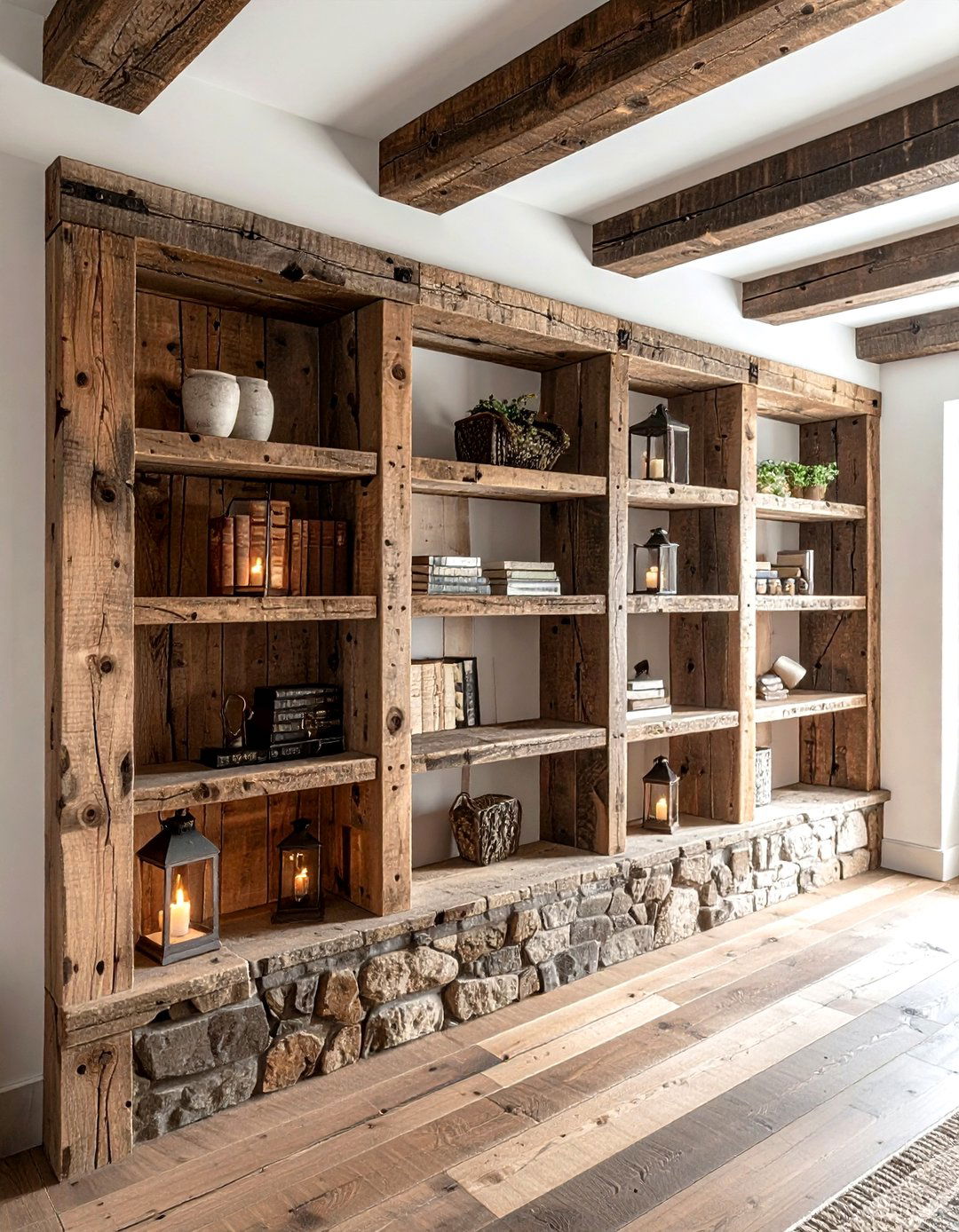 Rustic wood shelving - 30 built-in bookcase ideas