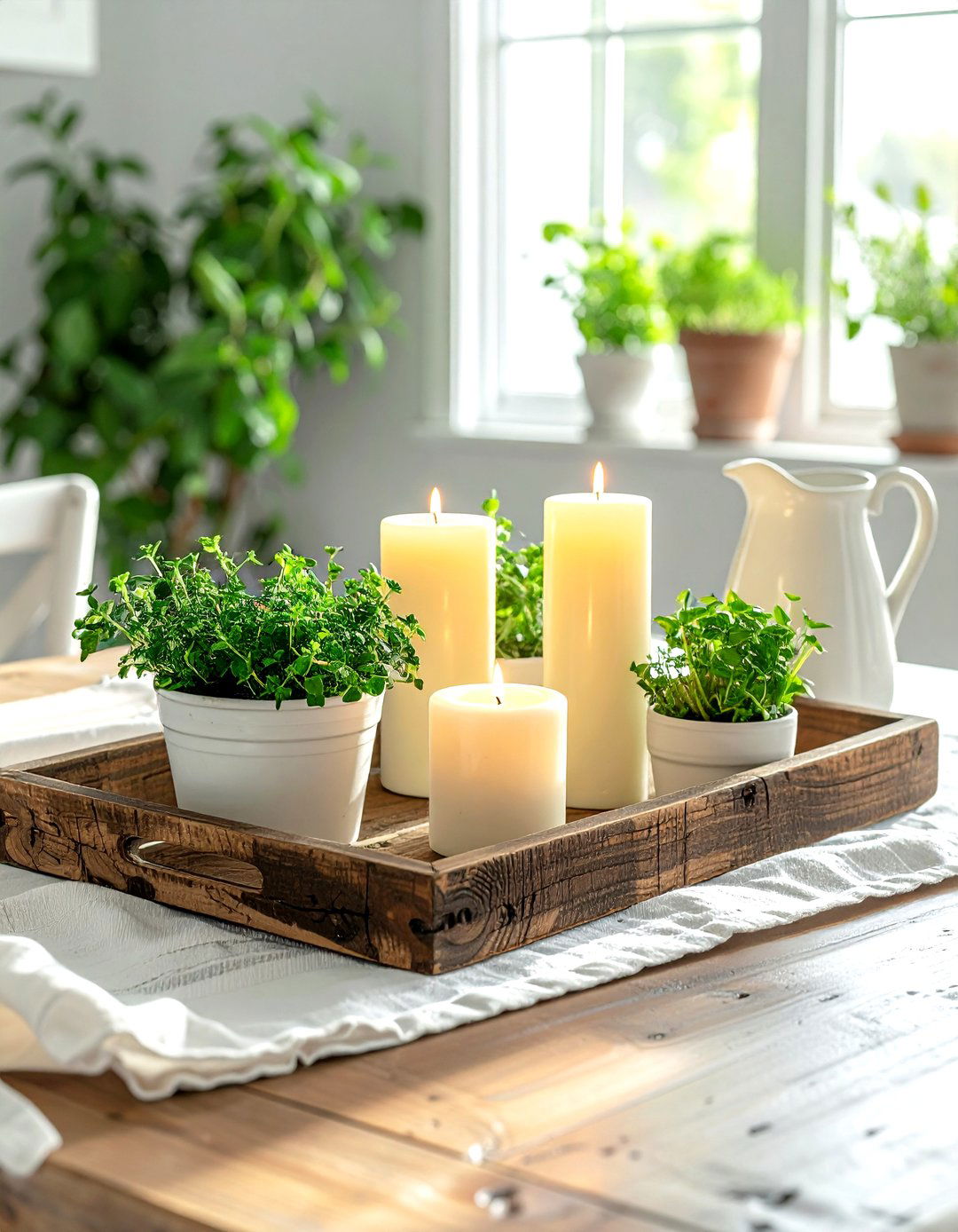 Rustic wood tray - 30 tray centerpiece dining ideas