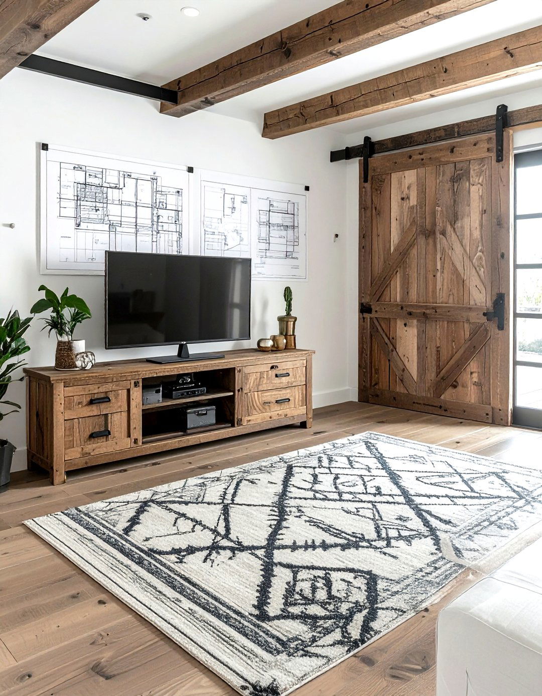 Rustic wood tv stand - 30 living room industrial furniture ideas
