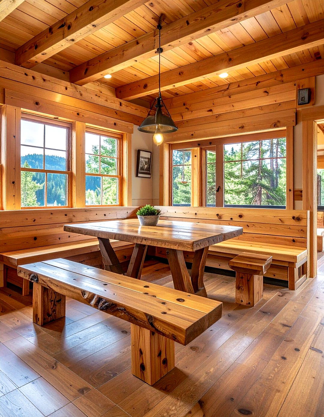 Rustic wood u shaped banquette - 30 U-shaped banquette dining ideas