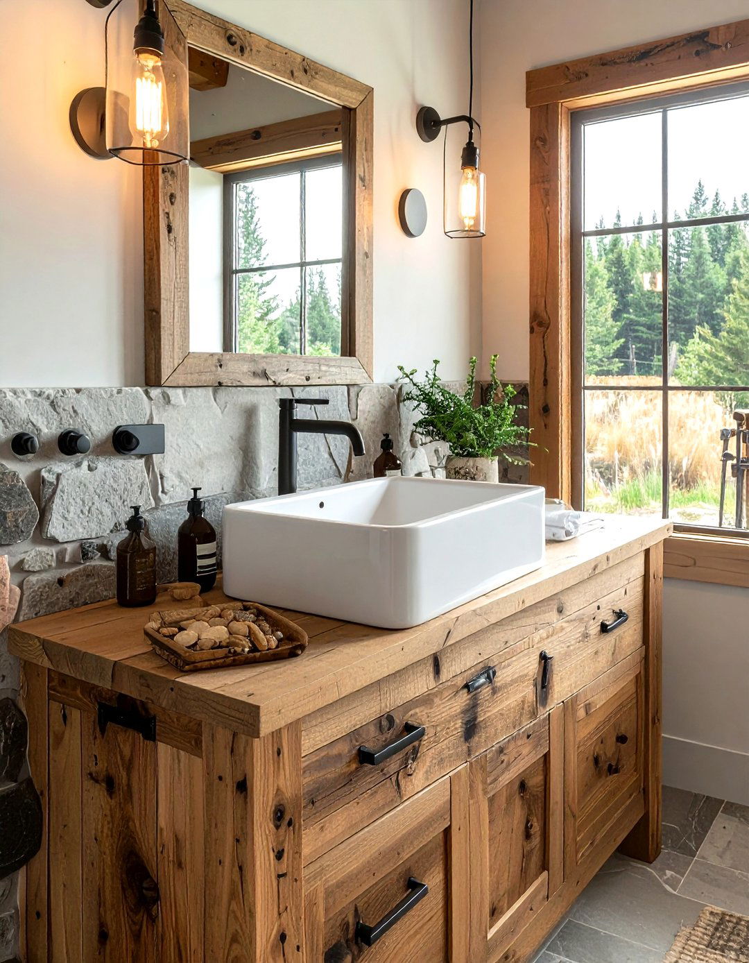 Rustic wood vanity white sink - 30 white and wood bathroom ideas