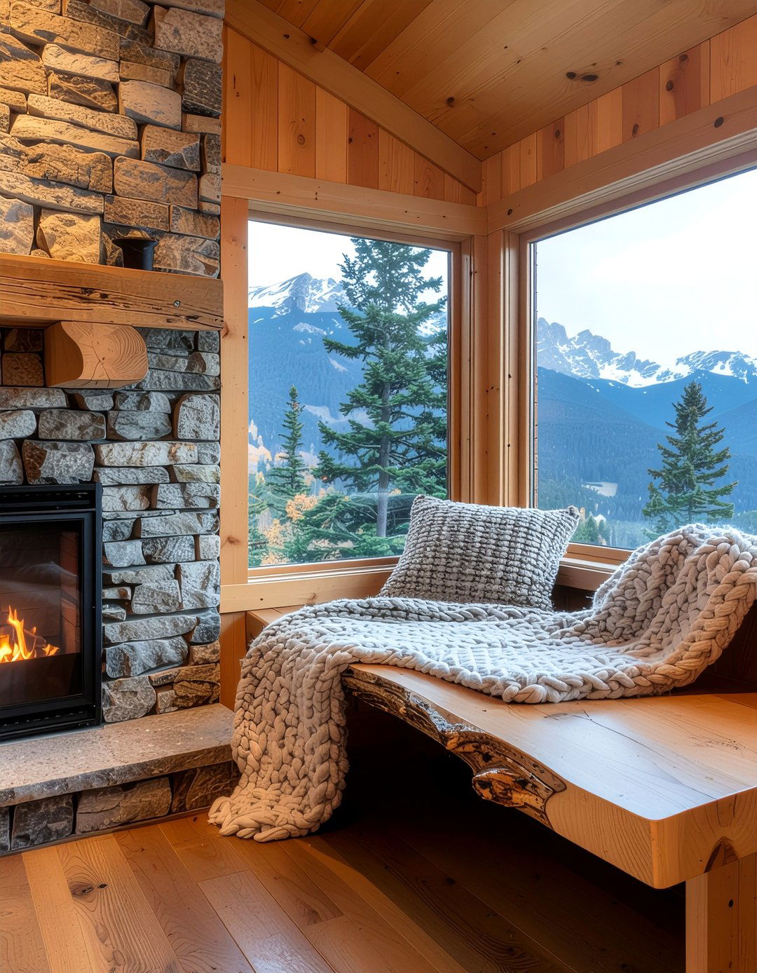 Rustic wood window bench - 30 living room window bench ideas