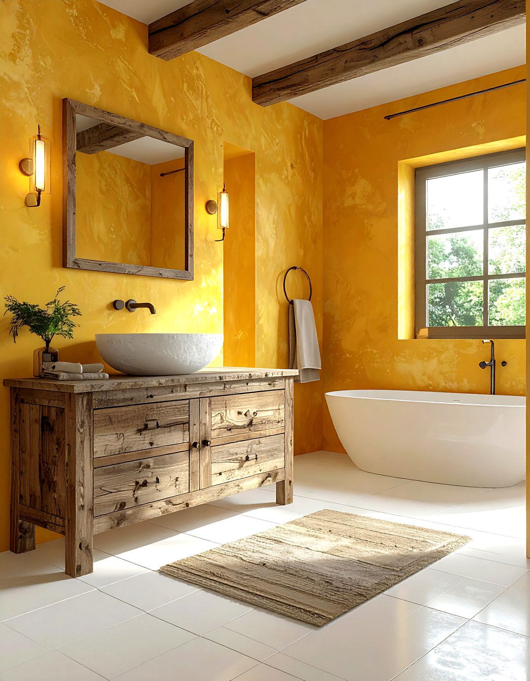 Rustic yellow bathroom - 30 yellow and white bathroom ideas