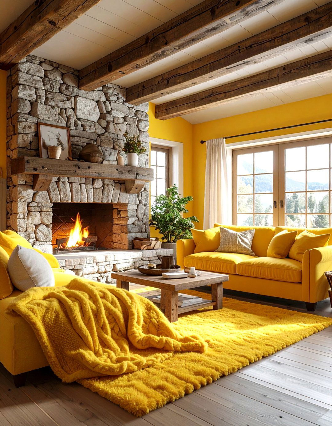 Rustic yellow living room - 30 bright yellow living room ideas