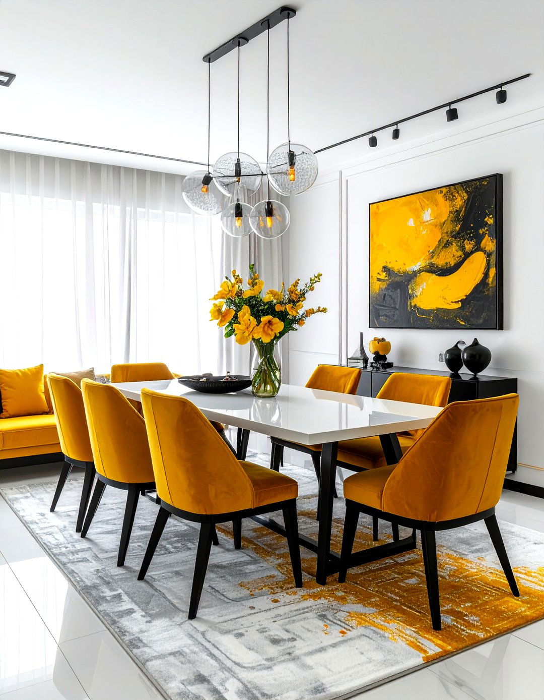 Saffron yellow and white dining room - 30 yellow and white dining room ideas