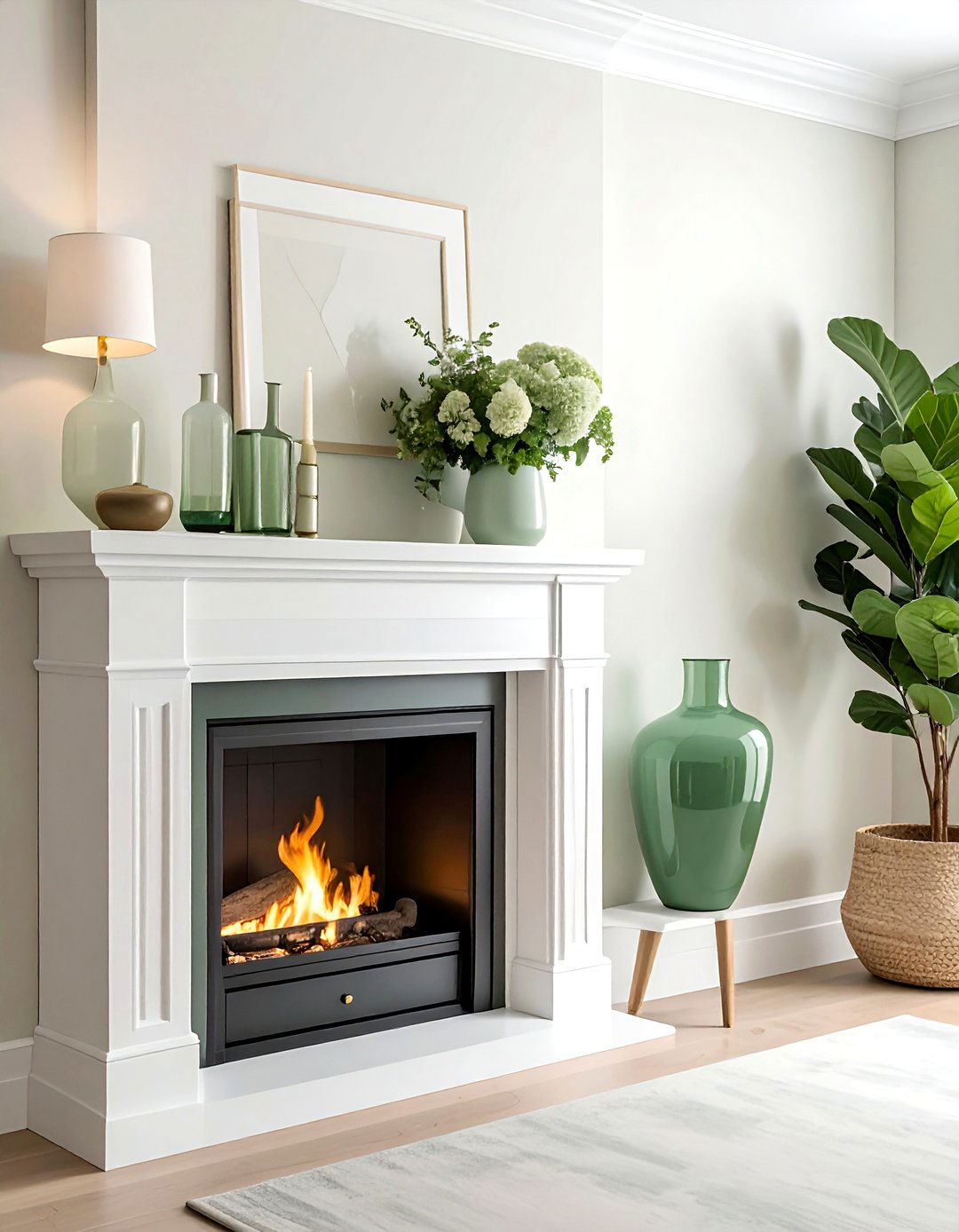 Sage Green Accents - 30 minimalist mantel ideas