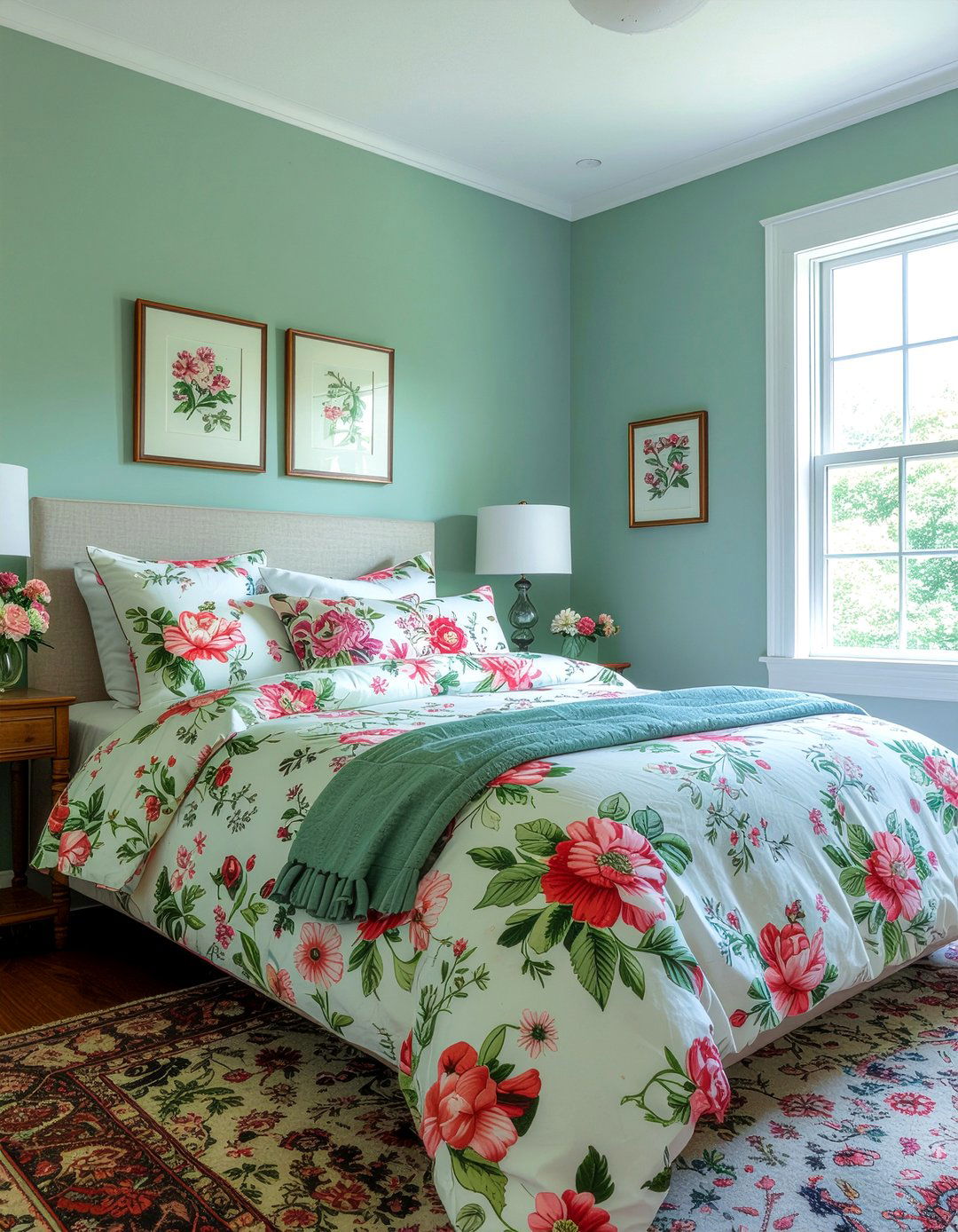Sage Green And Floral - 30 bedroom sage green walls