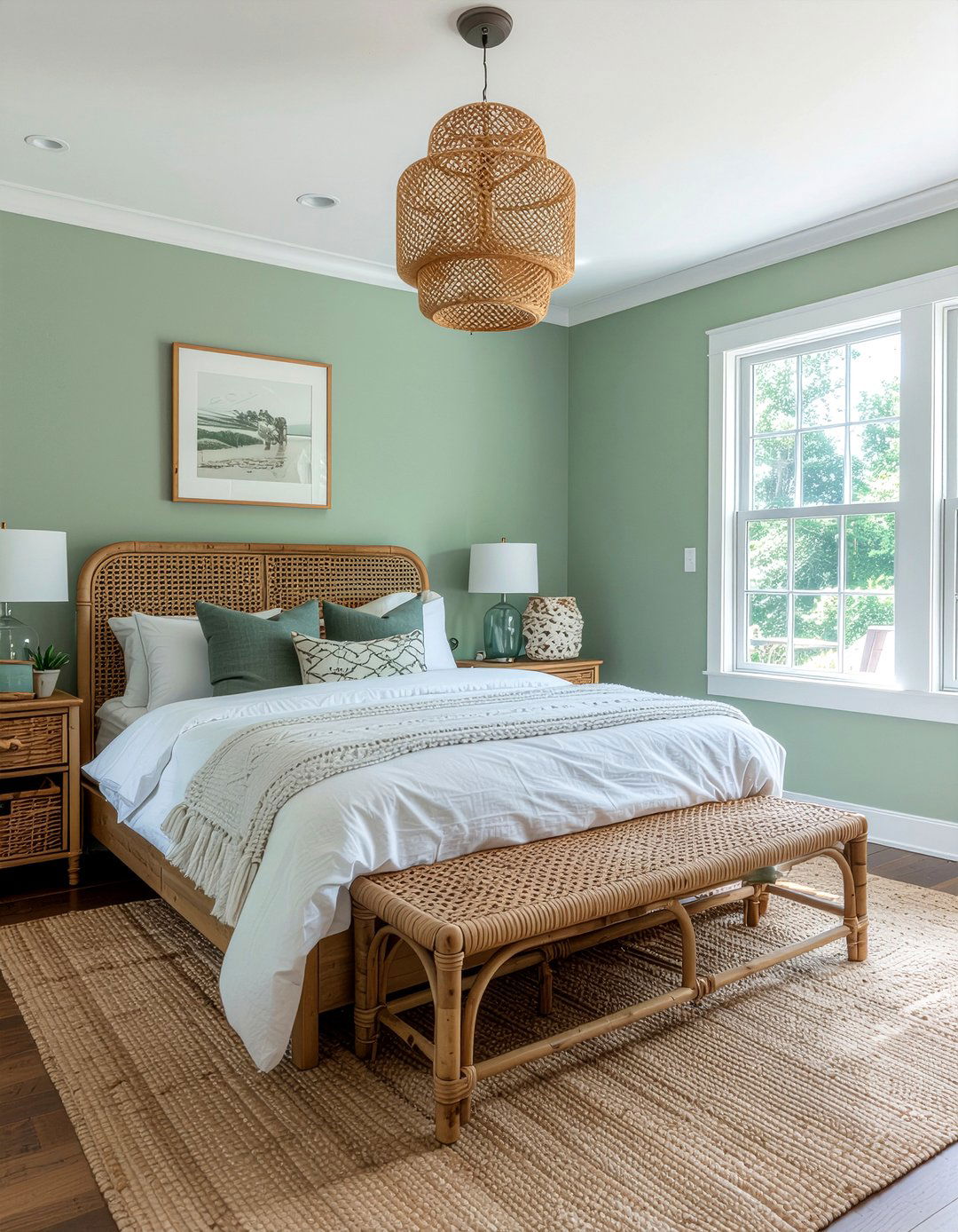 Sage Green And Rattan - 30 bedroom sage green walls